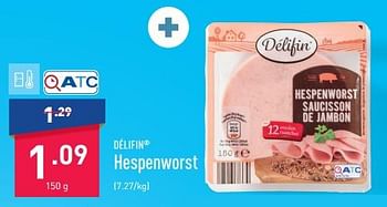 Promoties Hespenworst - Delifin - Geldig van 20/03/2023 tot 31/03/2023 bij Aldi