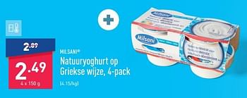 Promotions Natuuryoghurt op griekse wijze - Milsani - Valide de 20/03/2023 à 31/03/2023 chez Aldi