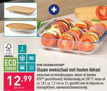 Promoties Glazen ovenschaal met houten deksel - Home Creation Kitchen - Geldig van 25/03/2023 tot 31/03/2023 bij Aldi