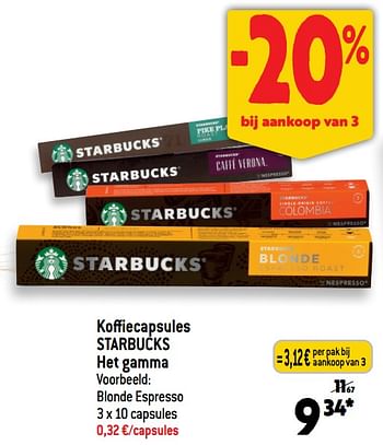 Promoties Koffiecapsules starbucks blonde espresso - Starbucks - Geldig van 15/03/2023 tot 21/03/2023 bij Smatch