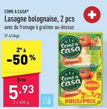Promotions Lasagne bolognaise - Come a Casa - Valide de 24/03/2023 à 31/03/2023 chez Aldi