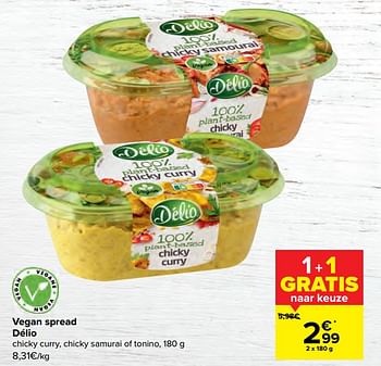 Promoties Vegan spread délio - Delio - Geldig van 15/03/2023 tot 27/03/2023 bij Carrefour