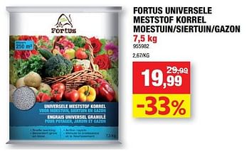 Promotions Fortus universele meststof korrel moestuin-siertuin-gazon - Fortus - Valide de 15/03/2023 à 26/03/2023 chez Hubo