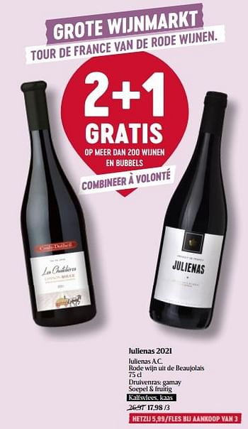Promoties Julienas 2021 julienas a.c. rode wijn uit de beaujolais - Rode wijnen - Geldig van 16/03/2023 tot 22/03/2023 bij Delhaize