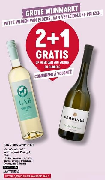Promoties Lab vinho verde 2021 vinho verde d.o.c. witte wijn uit portugal - Witte wijnen - Geldig van 16/03/2023 tot 22/03/2023 bij Delhaize