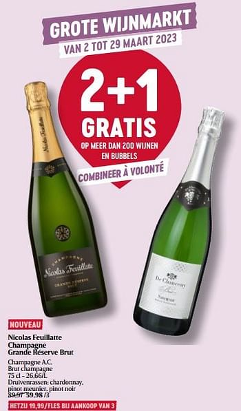 Promoties Nicolas feuillatte champagne grande réserve brut champagne a.c. brut champagne - Champagne - Geldig van 16/03/2023 tot 22/03/2023 bij Delhaize
