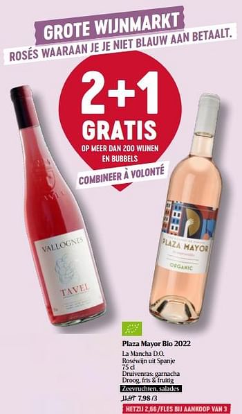 Promoties Plaza mayor bio 2022 la mancha d.o. roséwijn uit spanje - Rosé wijnen - Geldig van 16/03/2023 tot 22/03/2023 bij Delhaize
