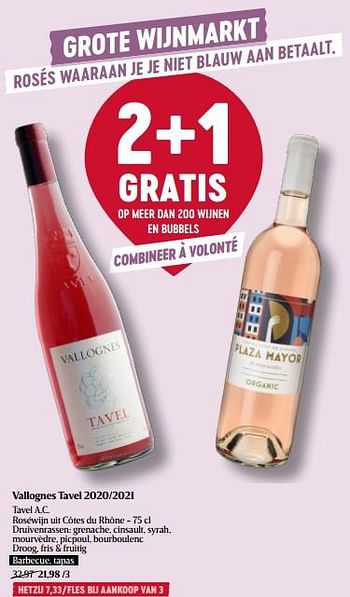 Promoties Vallognes tavel 2020-2021 tavel a.c. roséwijn uit côtes du rhône - Rosé wijnen - Geldig van 16/03/2023 tot 22/03/2023 bij Delhaize