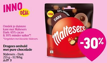 Promoties Dragees omhuld met pure chocolade maltesers - dark - Maltesers - Geldig van 16/03/2023 tot 22/03/2023 bij Delhaize