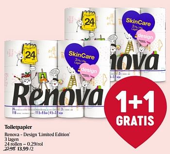 Promotions Toiletpapier renova - design limited edition - Renova - Valide de 16/03/2023 à 22/03/2023 chez Delhaize