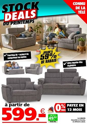 Promotions 3+2 benito - Produit maison - Seats and Sofas - Valide de 16/03/2023 à 02/04/2023 chez Seats and Sofas