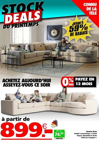 Promotions Modèle beau - Produit maison - Seats and Sofas - Valide de 16/03/2023 à 02/04/2023 chez Seats and Sofas
