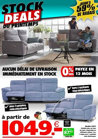 Promotions Modèle onyx - Produit maison - Seats and Sofas - Valide de 16/03/2023 à 02/04/2023 chez Seats and Sofas