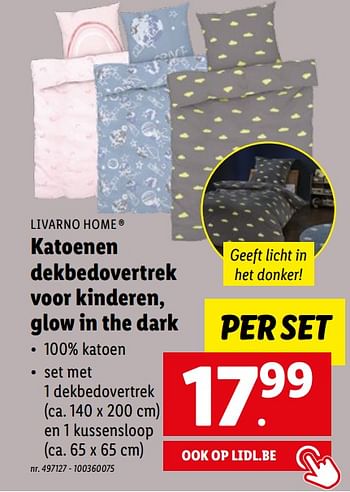 Promoties Katoenen dekbedovertrek voor kinderen, glow in the dark - Livarno - Geldig van 22/03/2023 tot 28/03/2023 bij Lidl