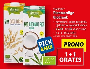 Promoties Plantaardige biodrank - Vemondo - Geldig van 22/03/2023 tot 28/03/2023 bij Lidl