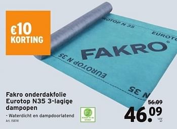 Promoties Fakro onderdakfolie eurotop n35 3-lagige dampopen - Fakro - Geldig van 15/03/2023 tot 28/03/2023 bij Gamma