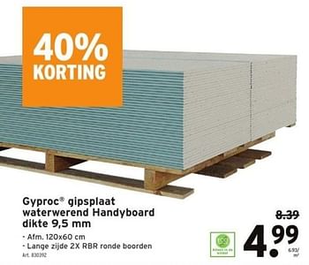 Promotions Gyproc gipsplaat waterwerend handyboard - Gyproc - Valide de 15/03/2023 à 28/03/2023 chez Gamma