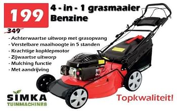 Promoties 4 - in - 1 grasmaaier benzine - Simka Tuinmachines - Geldig van 11/03/2023 tot 02/04/2023 bij Itek