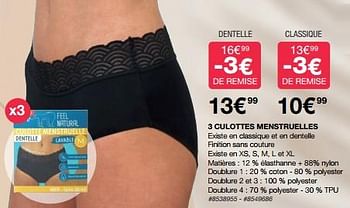 Promotions 3 culottes menstruelles - Feel Natural - Valide de 13/03/2023 à 09/04/2023 chez Costco