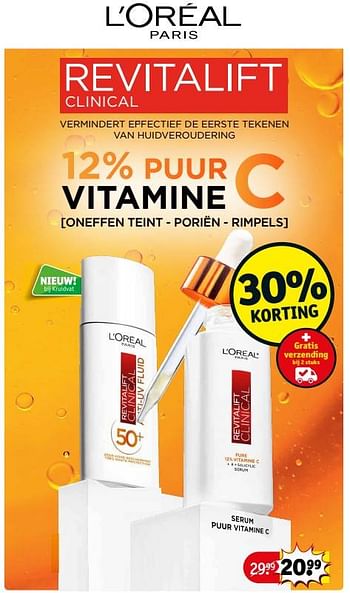 Promoties Revitalift clinical serum puur vitamine c - L'Oreal Paris - Geldig van 21/03/2023 tot 26/03/2023 bij Kruidvat