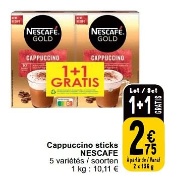Promotions Cappuccino sticks nescafe - Nescafe - Valide de 21/03/2023 à 27/03/2023 chez Cora