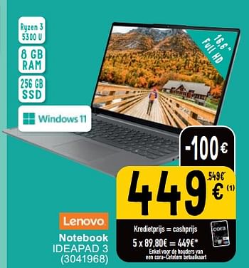Promoties Lenovo notebook ideapad 3 - Lenovo - Geldig van 21/03/2023 tot 03/04/2023 bij Cora