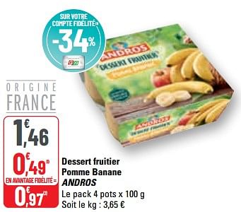 Promotions Dessert fruitier pomme banane andros - Andros - Valide de 15/03/2023 à 26/03/2023 chez G20
