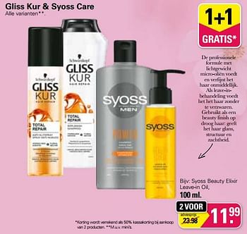 Promoties Syoss beauty elixir leave-in oil - Syoss - Geldig van 15/03/2023 tot 01/04/2023 bij De Online Drogist