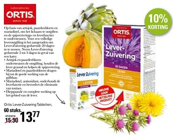 Promoties Ortis lever-zuivering tabletten - Ortis - Geldig van 15/03/2023 tot 01/04/2023 bij De Online Drogist