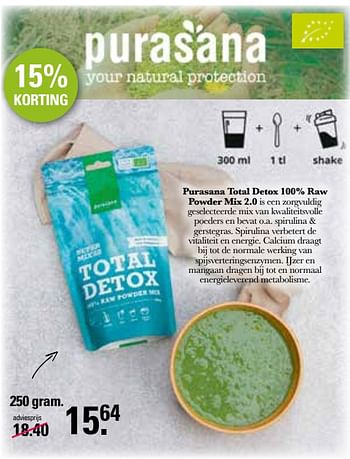 Promoties Purasana total detox 100% raw powder mix 2.0 - Purasana - Geldig van 15/03/2023 tot 01/04/2023 bij De Online Drogist