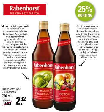 Promoties Rabenhorst bio zuurkoolsap - Rabenhorst - Geldig van 15/03/2023 tot 01/04/2023 bij De Online Drogist