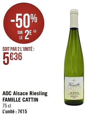 Promoties Aoc alsace riesling famille cattin - Witte wijnen - Geldig van 20/03/2023 tot 02/04/2023 bij Super Casino