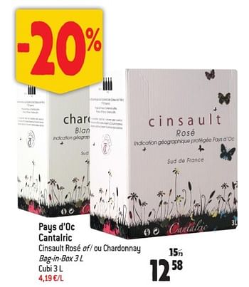 Promoties Pays d’oc cantalric cinsault rosé of-ou chardonnay - Rosé wijnen - Geldig van 15/03/2023 tot 11/04/2023 bij Match