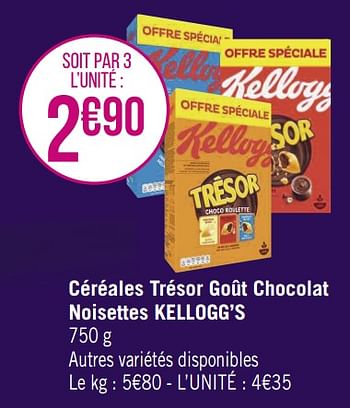 Promotions Céréales trésor goût chocolat noisettes kellogg’s - Kellogg's - Valide de 20/03/2023 à 02/04/2023 chez Géant Casino