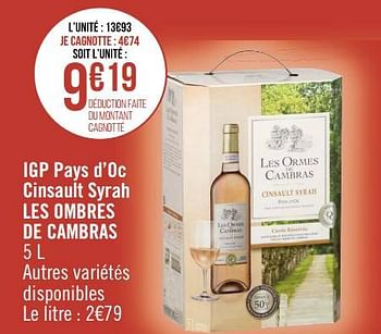 Promotions Igp pays d’oc cinsault syrah les ombres de cambras - Vins rosé - Valide de 20/03/2023 à 02/04/2023 chez Géant Casino