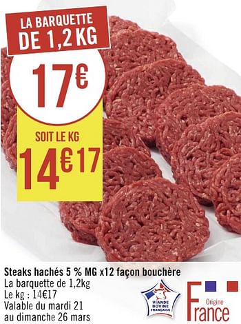 Promotions Steaks hachés façon bouchère - Produit Maison - Géant Casino - Valide de 20/03/2023 à 02/04/2023 chez Géant Casino