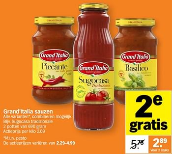 Promoties Grand’italia sauzen sugocasa tradizionale - grand’italia - Geldig van 20/03/2023 tot 26/03/2023 bij Albert Heijn