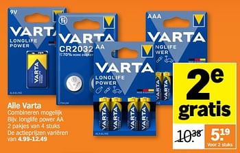 Promotions Varta longlife power aa - Varta - Valide de 20/03/2023 à 26/03/2023 chez Albert Heijn