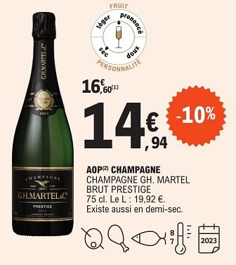 Promotions Aop champagne champagne gh. martel brut prestige - Mousseux - Valide de 21/03/2023 à 01/04/2023 chez E.Leclerc