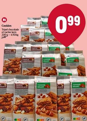 Promoties Cookies tripel chocolade - Huismerk - Delhaize - Geldig van 23/03/2023 tot 29/03/2023 bij Delhaize