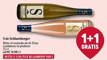 Promotions S de schlumberger witte of roséwijn uit de elzas - Vins blancs - Valide de 23/03/2023 à 29/03/2023 chez Delhaize