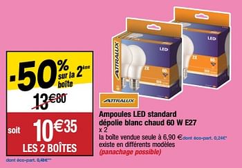 Promotions Ampoules led standard dépolie blanc chaud 60 w e27 - Attralux - Valide de 21/03/2023 à 26/03/2023 chez Migros