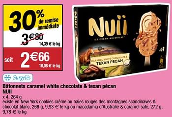 Promotions Bâtonnets caramel white chocolate + texan pécan nuii - Nuii - Valide de 21/03/2023 à 26/03/2023 chez Migros