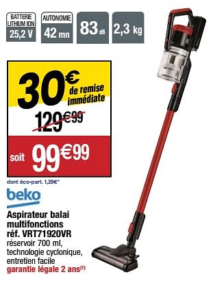 Promotions Beko aspirateur balai multifonctions vrt71920vr - Beko - Valide de 21/03/2023 à 26/03/2023 chez Migros