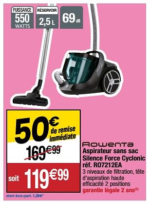 Promoties Rowenta aspirateur sans sac silence force cyclonic ro7212ea - Rowenta - Geldig van 21/03/2023 tot 26/03/2023 bij Migros
