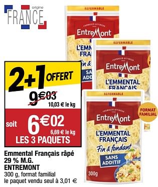 Promotions Emmental français râpé entremont - Entre Mont - Valide de 21/03/2023 à 26/03/2023 chez Migros
