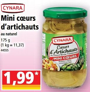 Promotions Mini coeurs d’artichauts au naturel - Cynara - Valide de 22/03/2023 à 28/03/2023 chez Norma