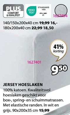 Promoties Jersey hoeslaken - Huismerk - Jysk - Geldig van 20/03/2023 tot 10/04/2023 bij Jysk