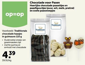 Promotions Traditionals chocolade haasjes in guimauve - Traditionals - Valide de 27/03/2023 à 08/04/2023 chez Aveve