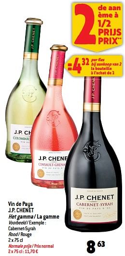Promoties Vin de pays j.p. chenet cabernet-syrah rood - rouge - Rode wijnen - Geldig van 22/03/2023 tot 28/03/2023 bij Match